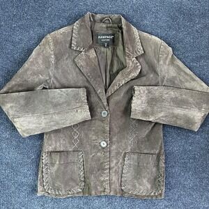 Rampage Leather Jacket Womens Medium Brown Suede Blazer Whipstitch Trim Boho